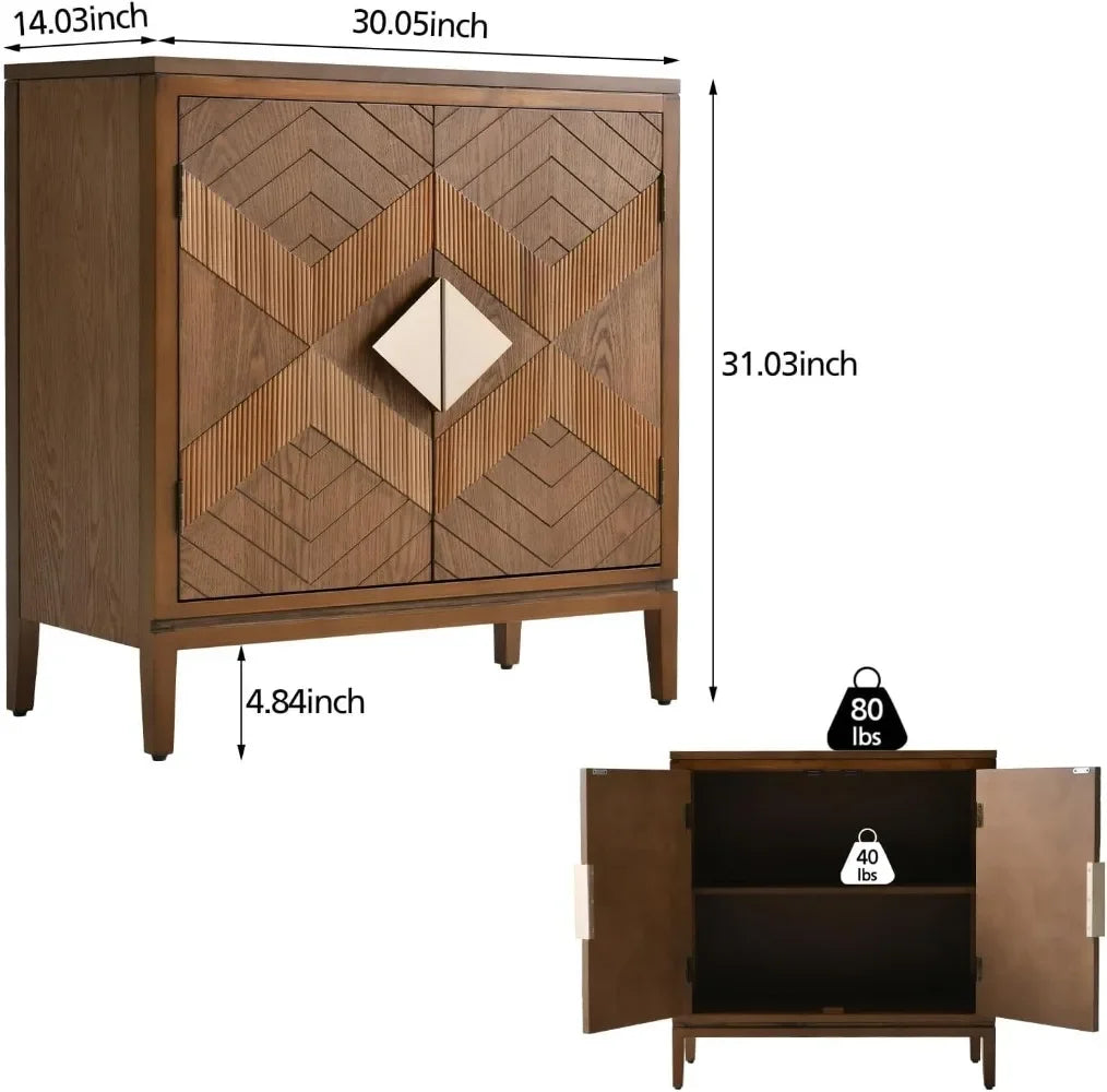 Mid-Century Modern Carved Wood Sideboard Buffet Geometric