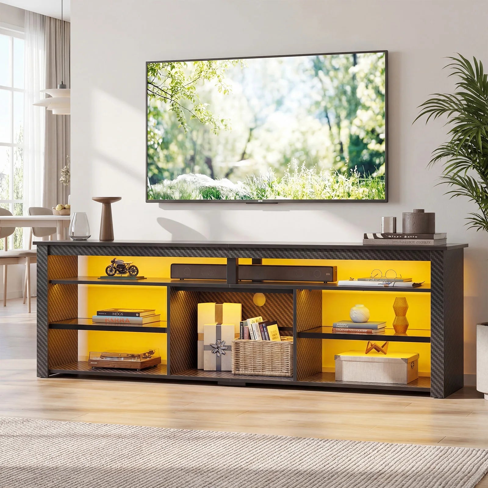 Tall TV Stand for 75 inch TV, LED Entertainment Center with Storage