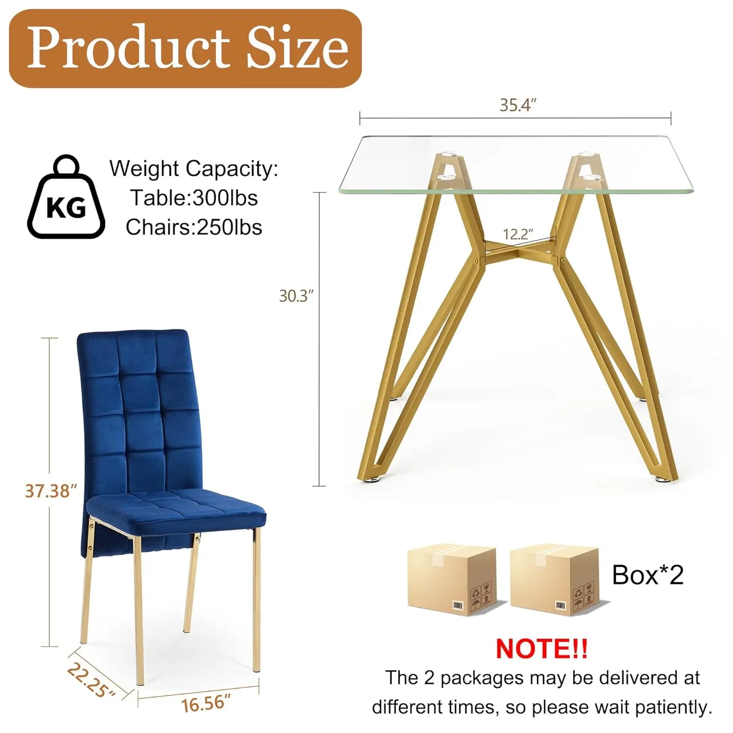 5-Piece Dining Table Set with 4 Blue Chairs, 36