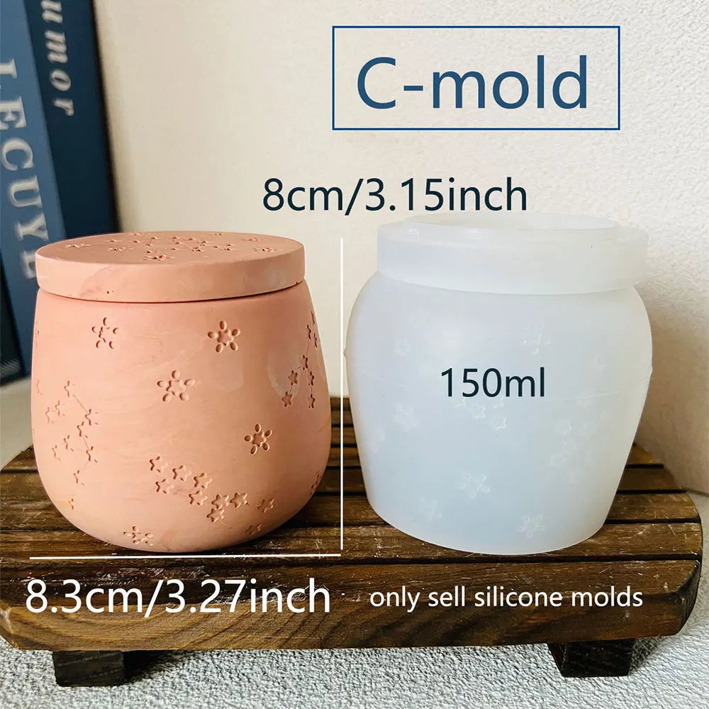 Concrete Lava Jar Candle Cup Mold DIY Round Plaster Storage Box Cement Plant
