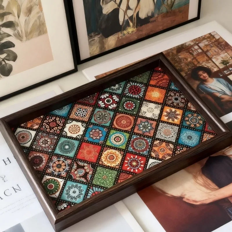 Bohemian Style Handmade Wooden Tray Jewelry Storage Tray Desktop Foyer