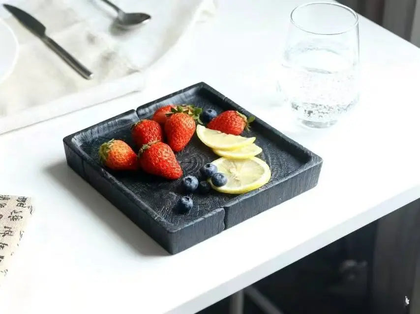 Solid wood tea tray, carbonized camphor wood dry brewing table, handmade