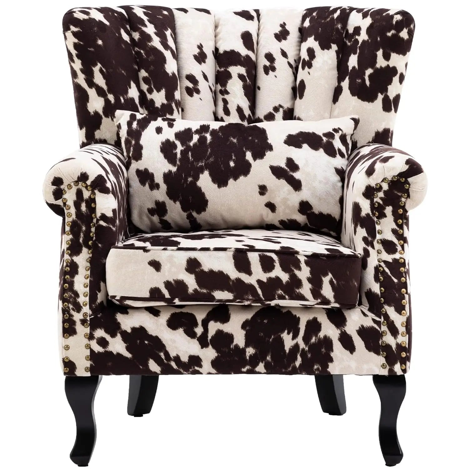Mid Century Button Tufted Velvet Wingback Accent Club Chair With Pillow