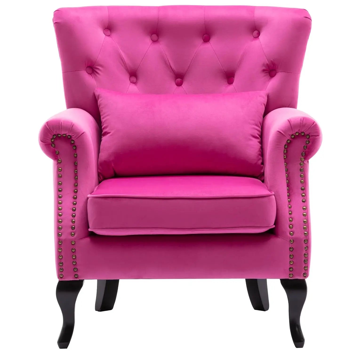 Mid Century Button Tufted Velvet Wingback Accent Club Chair With Pillow