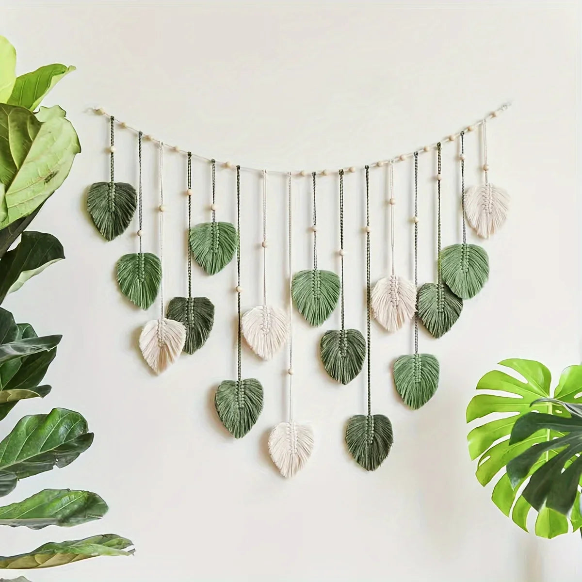 Modern Woven Wall Decor, Beautiful Room Decor, Green Leaves Hanging on The Walls