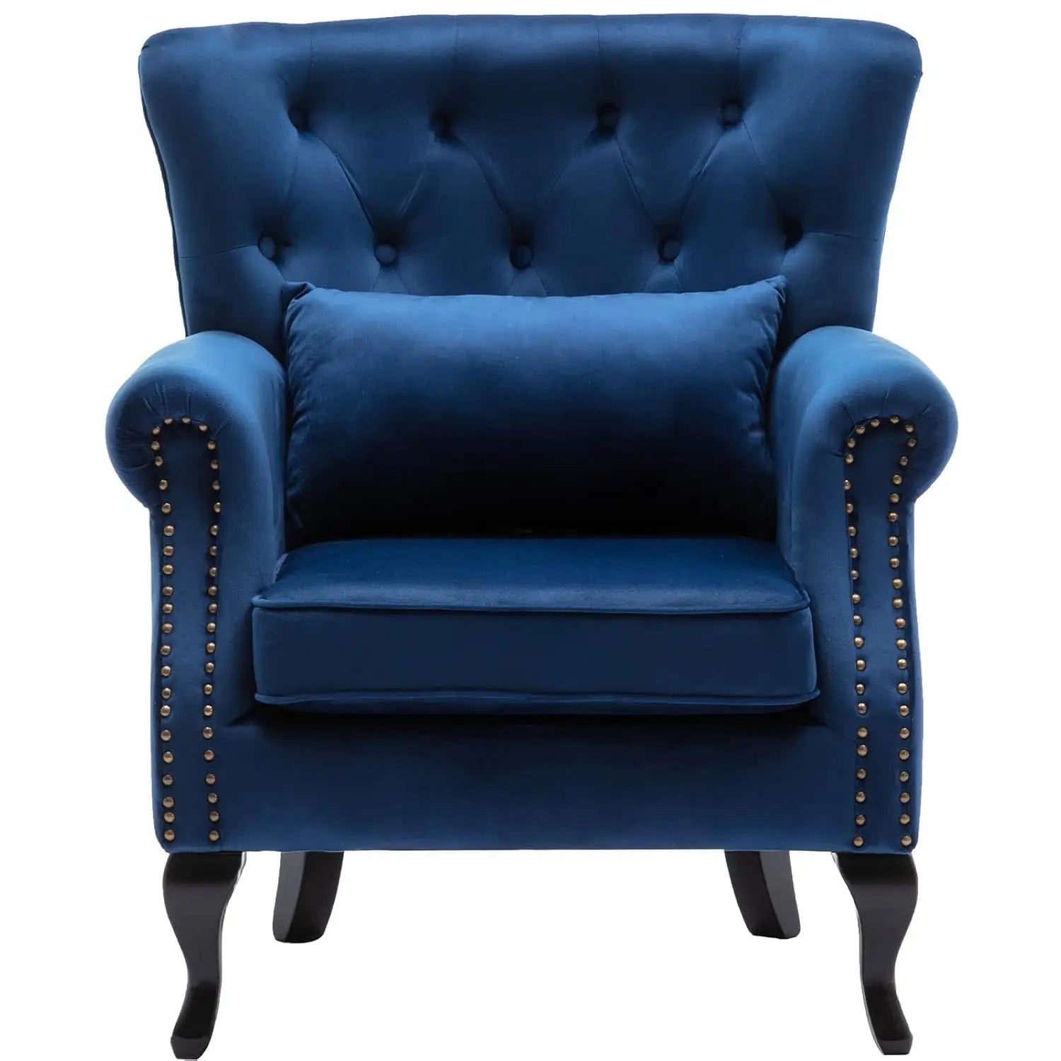 Mid Century Button Tufted Velvet Wingback Accent Club Chair With Pillow