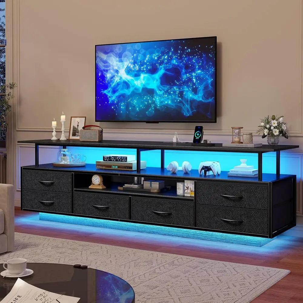 TV Stand or 65 70 Inches TV with LED Lights & Power Outlets Entertainment