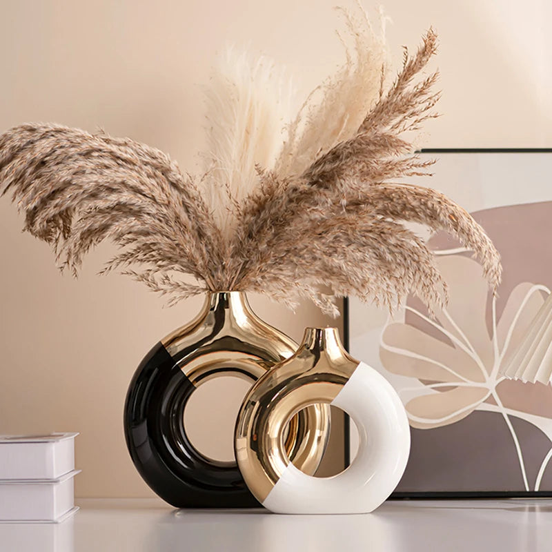 Ceramic Flower Vases For Living Room Luxury Nordic Plant Pot Dinning Golden