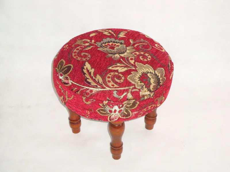 ‌Velvet Fabric Footstool, Entryway Shoe Storage Bench, Round Ottoman Pouf