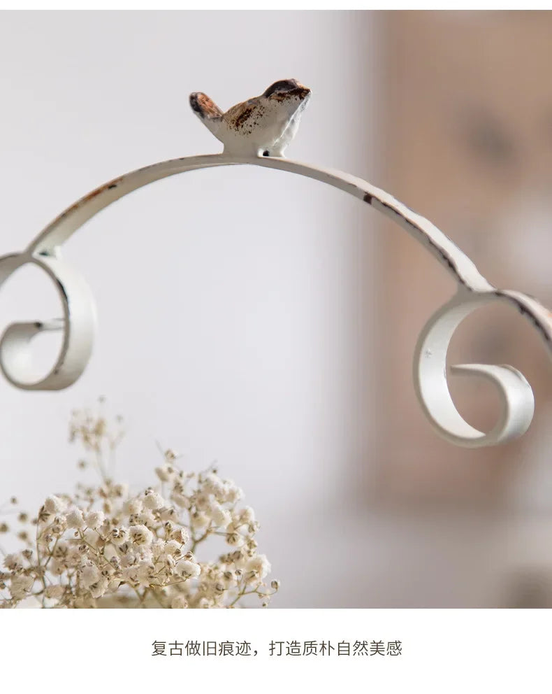 Metal White Double Height Tray with Retro Bird Finale, Cake Stand, Kitchen Storage