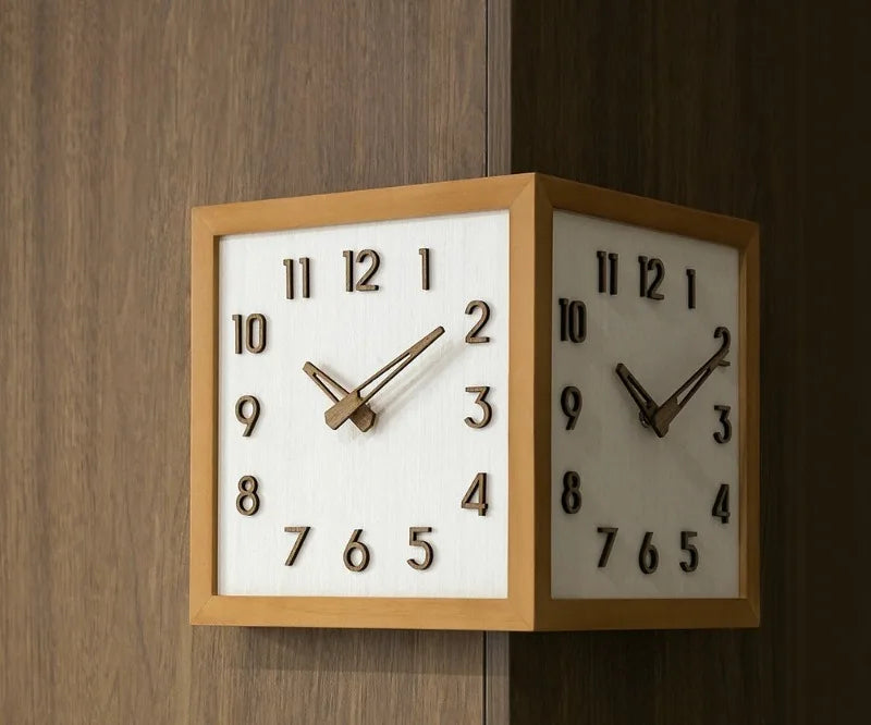 Corner Wall Clock Wood Double Sided Wall Watch Luxury Aesthetic Modern Clocks
