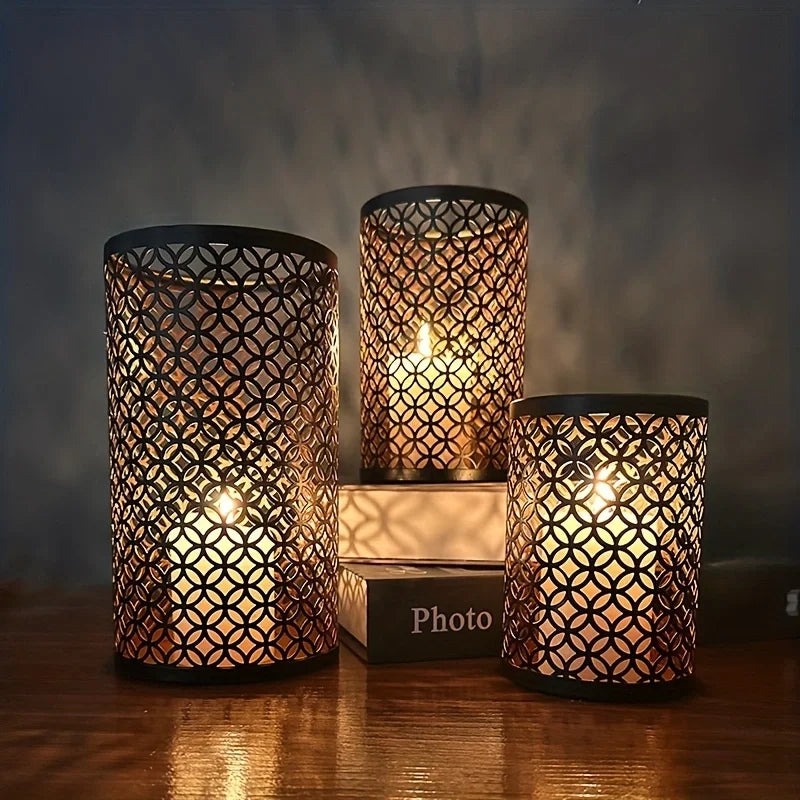 A set of three new Nordic iron art hollowed out candle holders candle holders, handicraft decorations