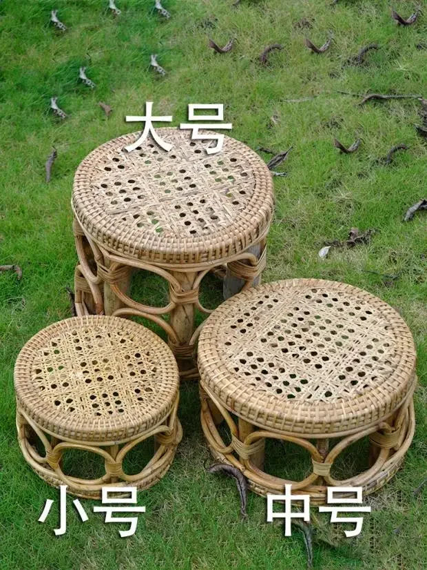 Rattan Low Stool Living Room Small Apartment Round chair Ottomans