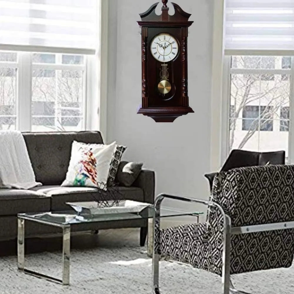 Traditional Wooden Grandfather Wall Clock with Pendulum and Westminster Chime