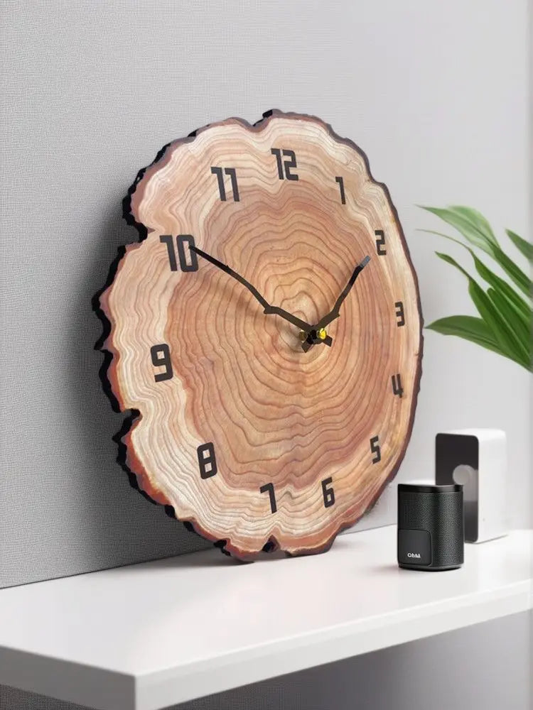 Minimalist Wooden Round Wall Clock, Silent Living Room Decor Ticking Clock
