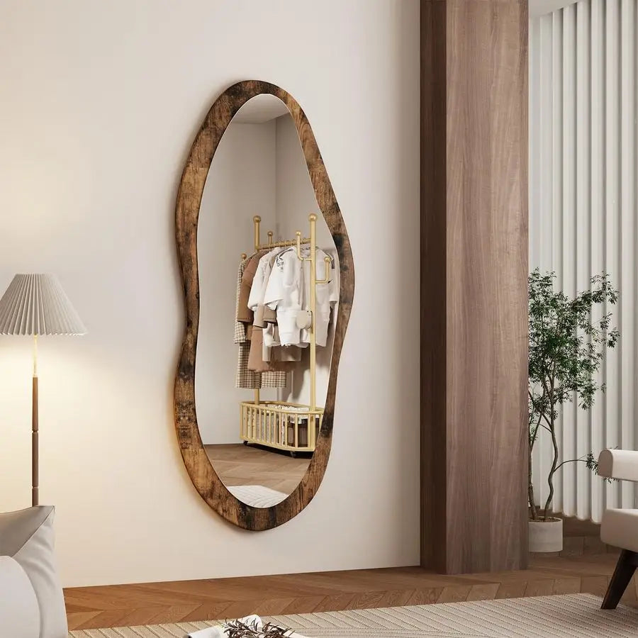 Large Mirrors with Wood Framed 47x20 Vintage Irregular Wall Mirror Living Room
