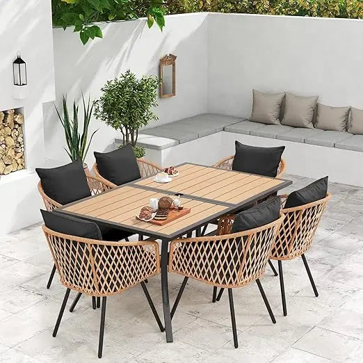 All-Weather Rattan Patio Dining Set with 60