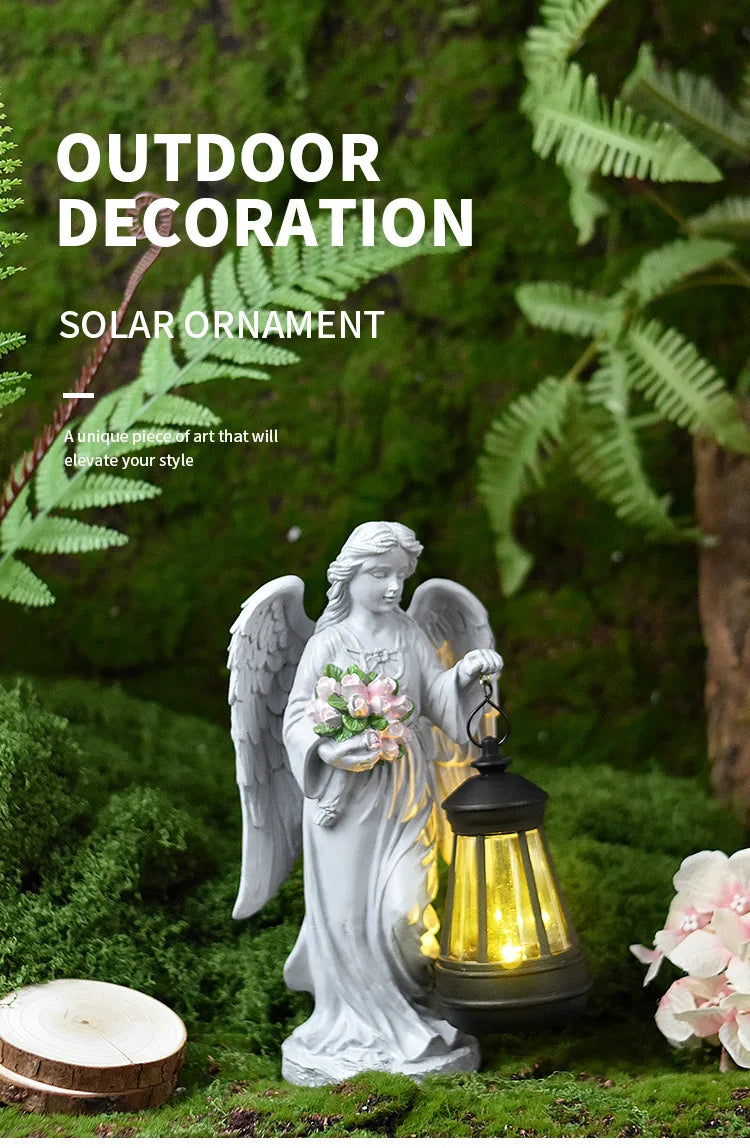 Angel Lantern Garden Statue Angel Girl Outdoor Solar Ornament Night Light