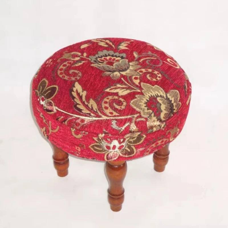 ‌Velvet Fabric Footstool, Entryway Shoe Storage Bench, Round Ottoman Pouf