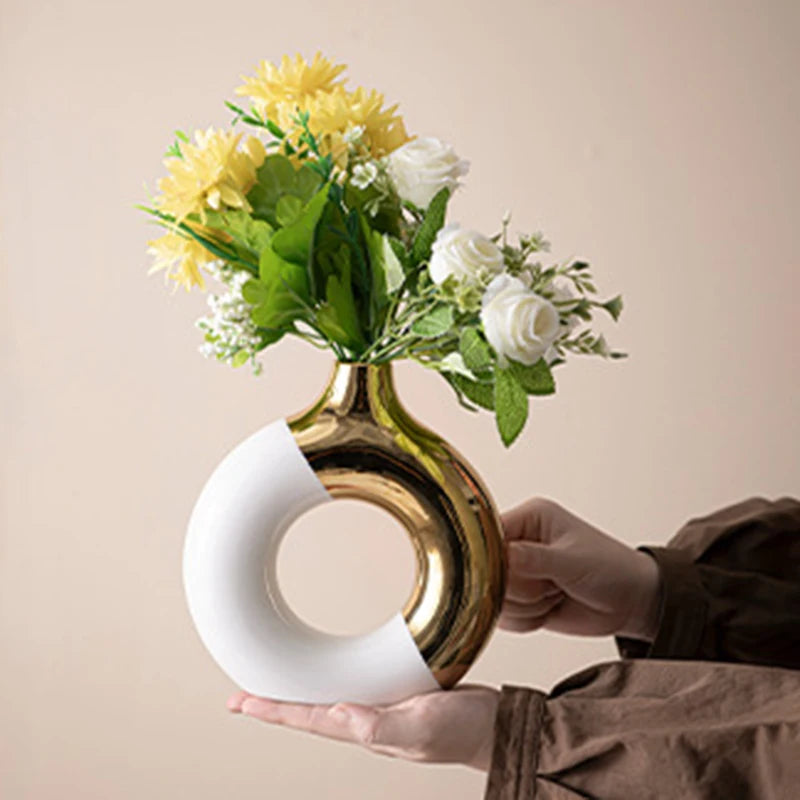 Ceramic Flower Vases For Living Room Luxury Nordic Plant Pot Dinning Golden