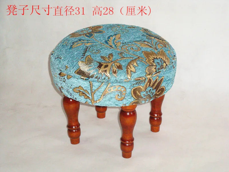 ‌Velvet Fabric Footstool, Entryway Shoe Storage Bench, Round Ottoman Pouf