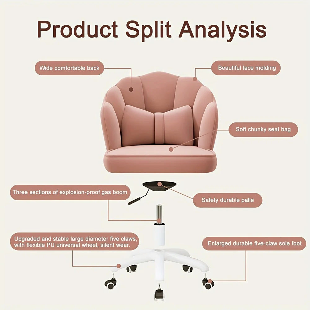Velvet Swivel Chair with Adjustable Height & Lumbar Pillow  Home Office Study