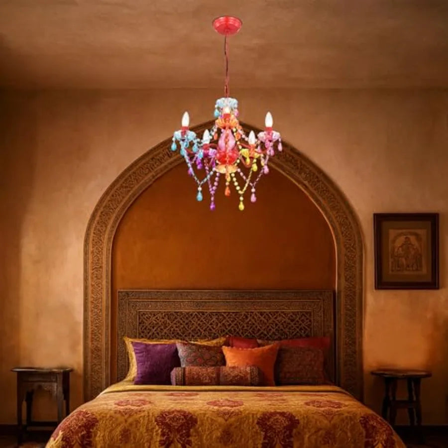 Colorful Small Crystal Chandelier for Girls Bedroom 5-Light Acrylic Chandelier