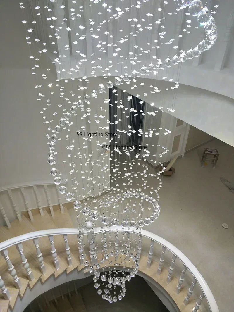 Modern Large K9 Crystal LED Chandeliers for Spiral Living Room Staircase Lamp