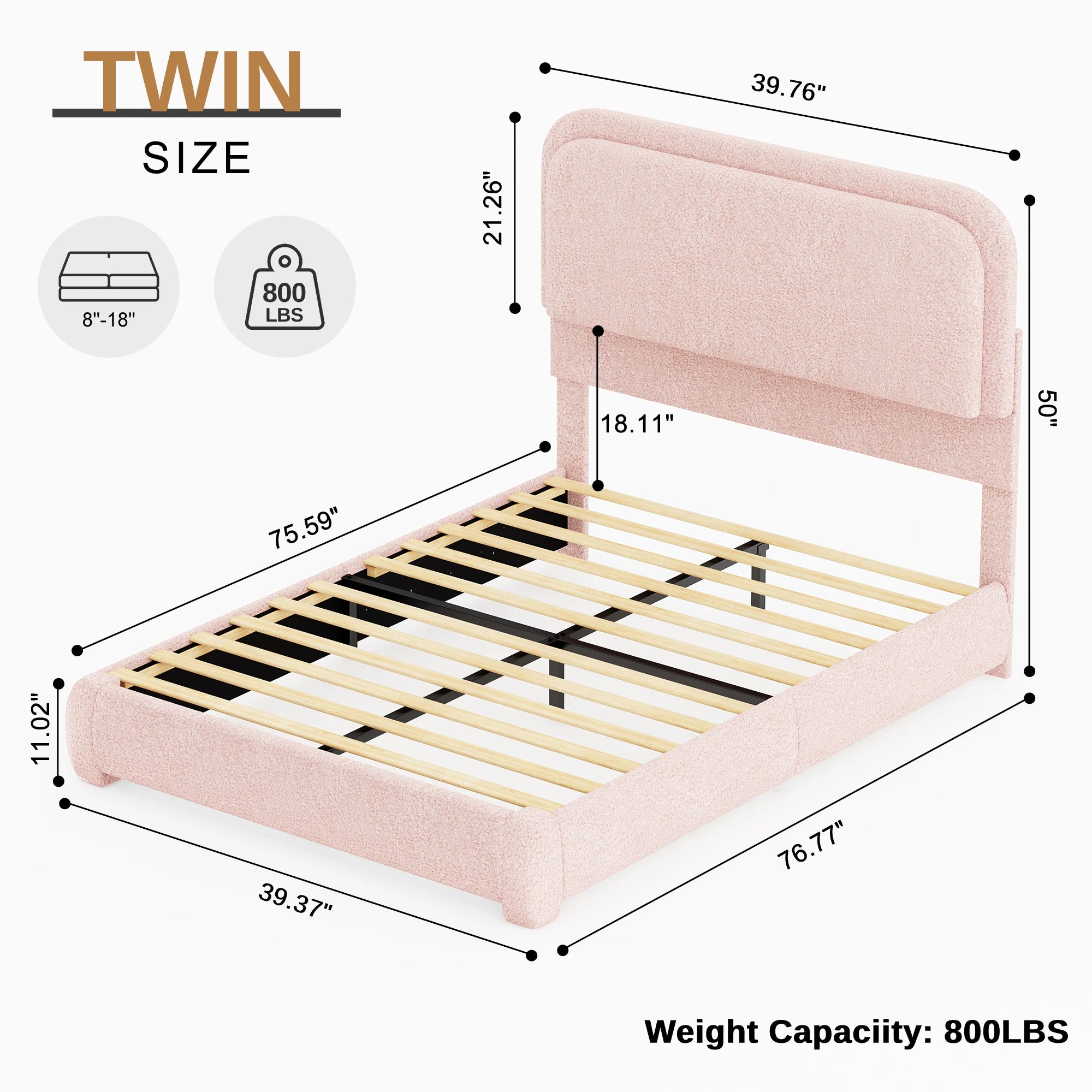 Full Size LED Bed Frame with Storage Drawers, Teddy Upholstery, Rounded