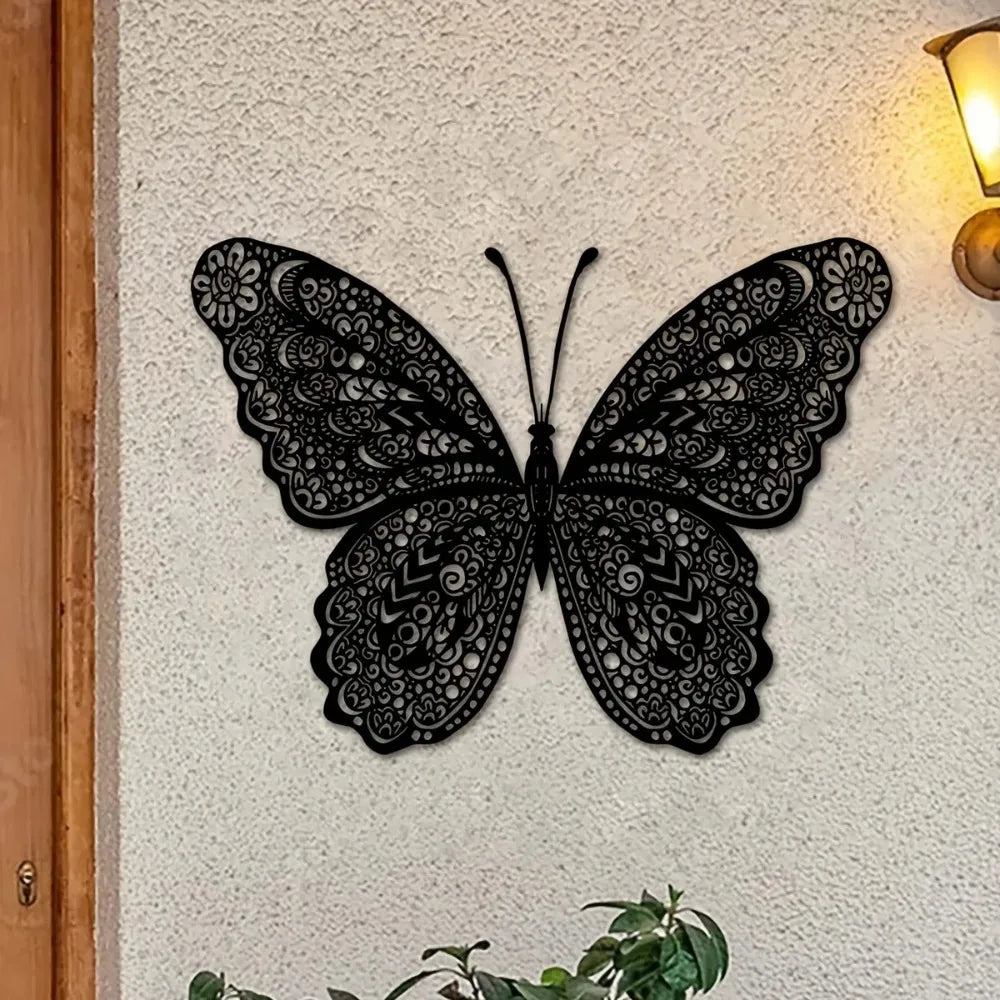 Butterfly Metal Wall Art, Intricate Floral Design, Indoor Outdoor Garden Hanging