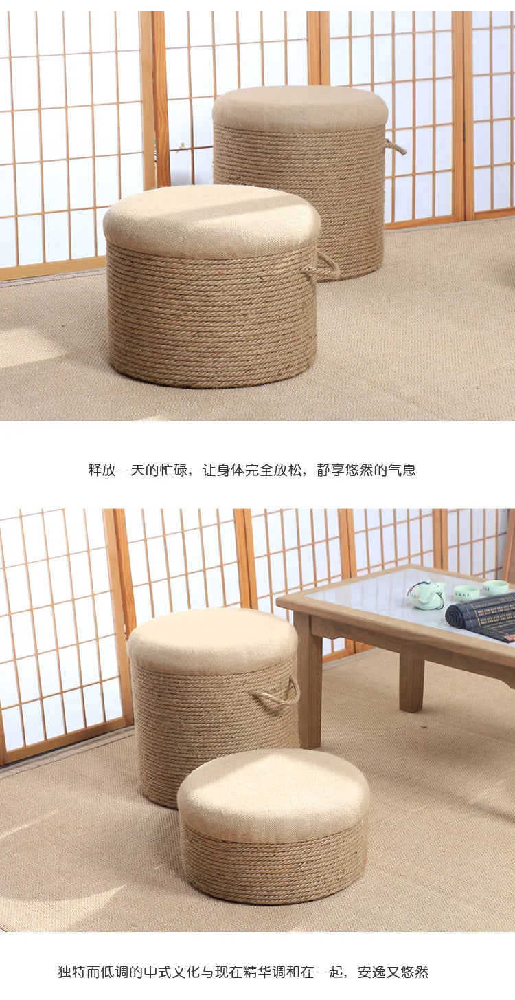 Adult-Seated Floor Seat Decor‌ Natural Jute Handwoven Pouf Ottoman