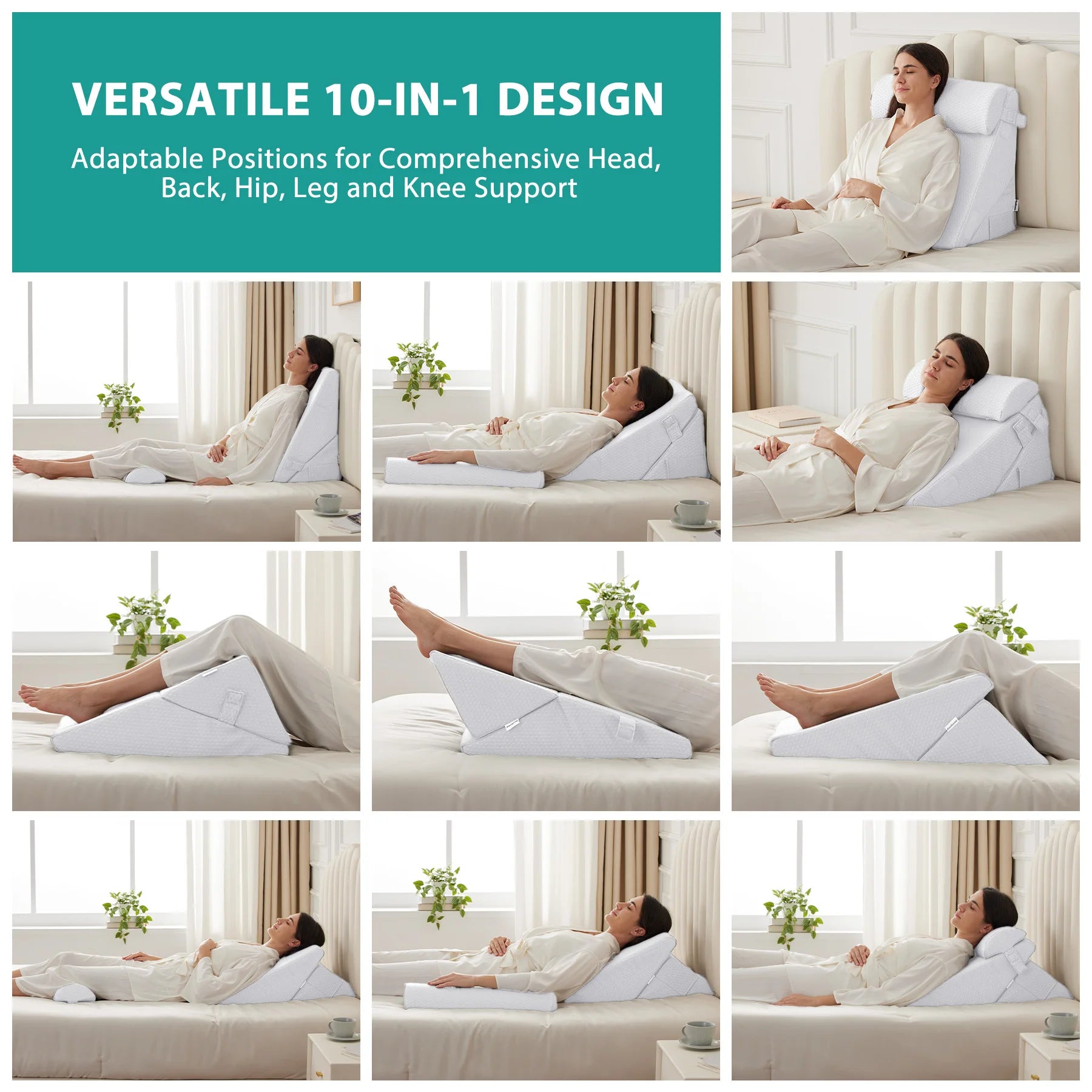 3pcs bed wedge pillow set, foam wedge pillow for back, leg and knee support