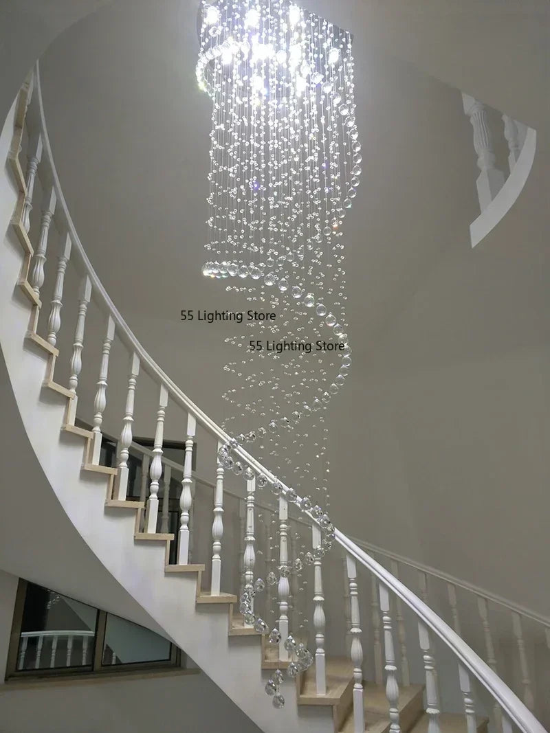 Modern Large K9 Crystal LED Chandeliers for Spiral Living Room Staircase Lamp