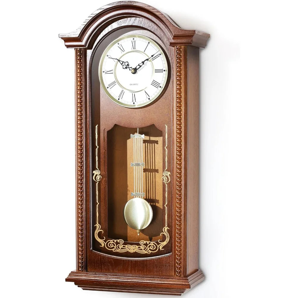 Grandfather Wall Clock with Pendulum and Chime Hour Quarter Hour Chime Wood