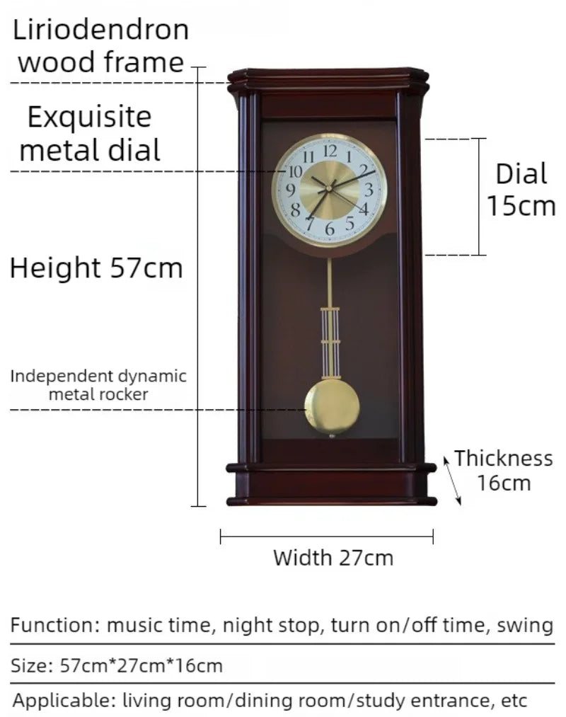 Wall Wooden Pendulum Clock Time Chime Vintage Classic Pendulum Clock Living