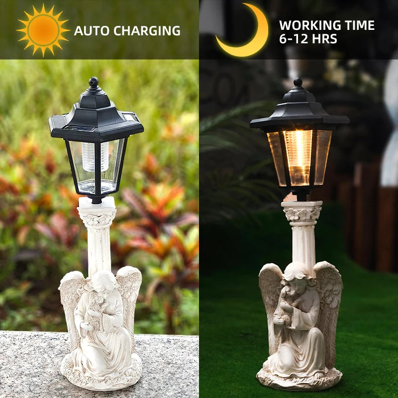 Solar Angel Sculpture Yard Light Resin Hexagonal Lamp Decorative Ornament