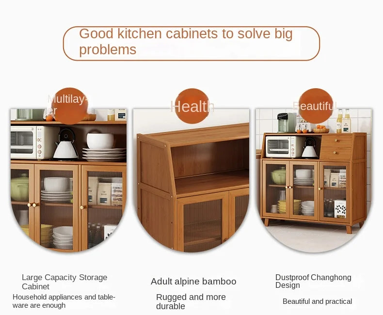 Bamboo solid wood kitchen cabinets furniture sideboard side table furniture