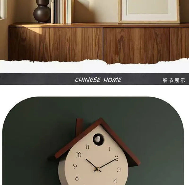 Wooden Cuckoo Bird Wall Clock Pendulum Creative Living Room Pendulum Clock