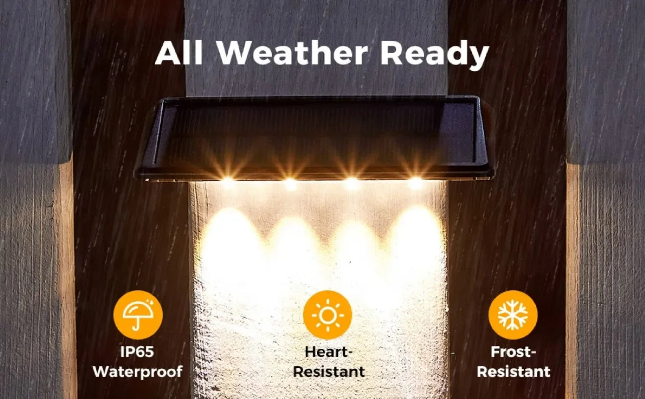 Solar Wall Lights 4 LED Solar Fence Lights Outdoor Waterproof Solar Deck Lights Wall