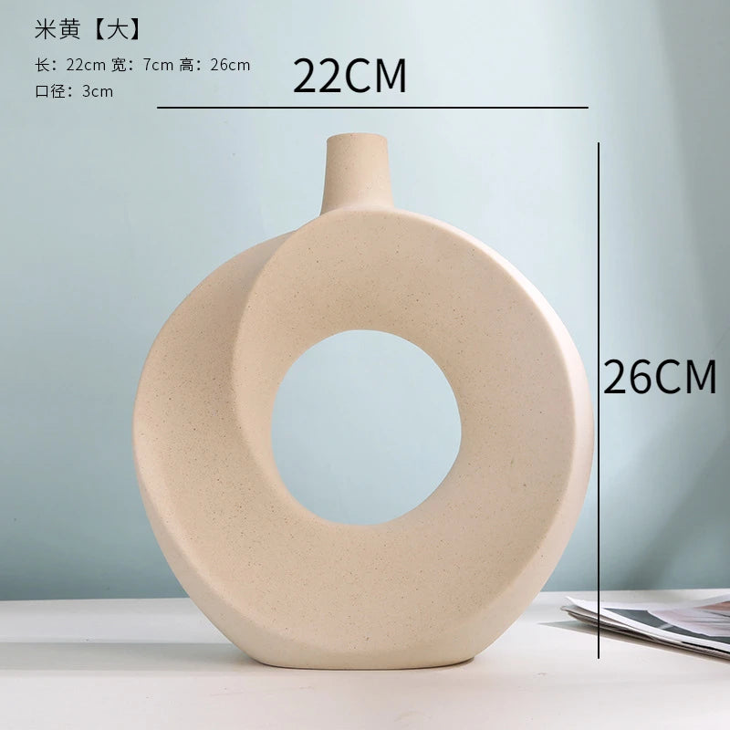 Nordic Ceramic Vase Circular Hollow Donuts Flower Pot Home Living Room