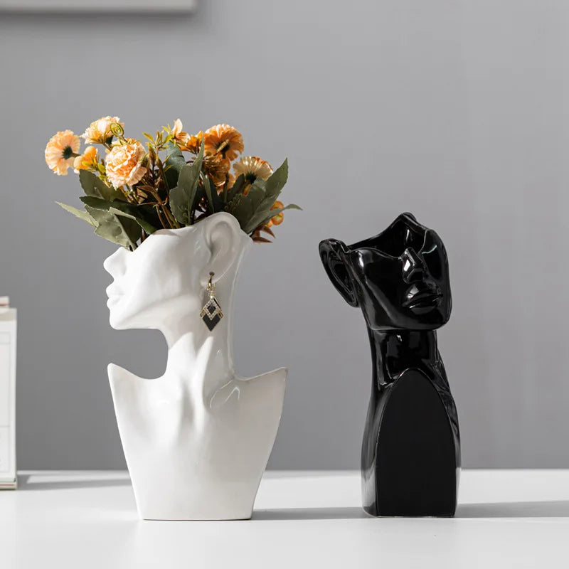 Modern Simple Female Side Face Bright Glaze Ceramic Vase Nordic Style Clothing