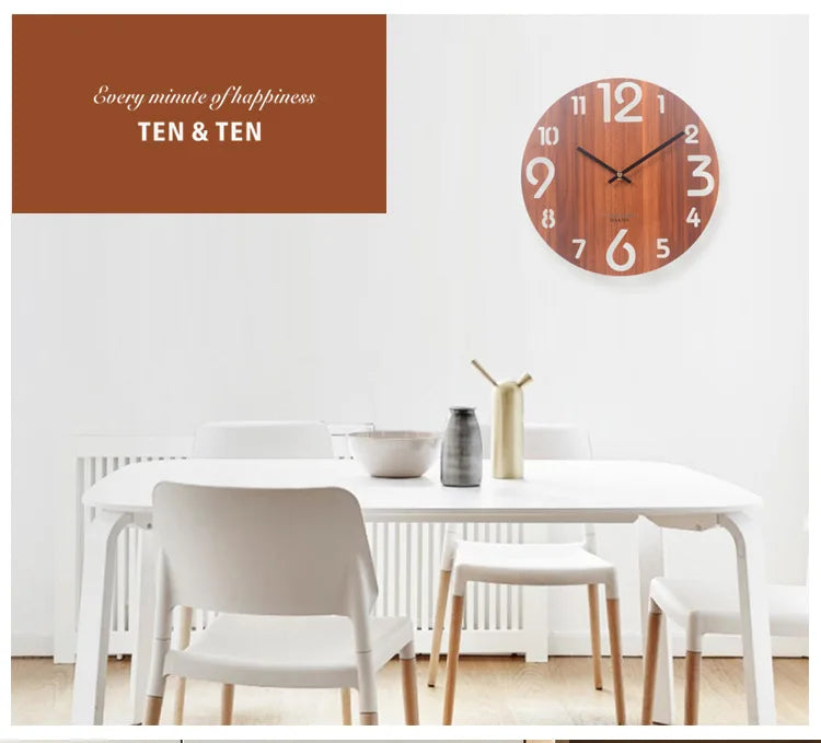 Wooden 3D Wall Clock Modern Design Nordic Brief Living Room Decoration