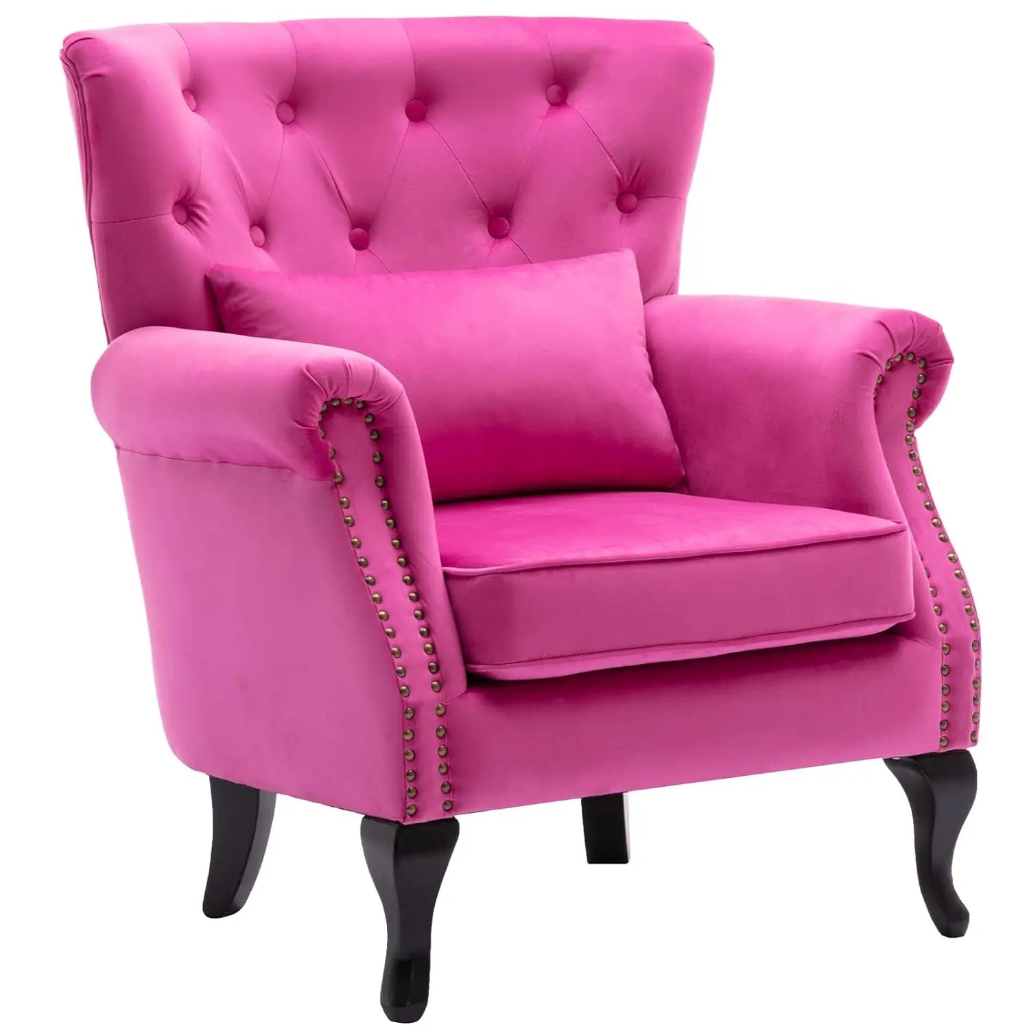 Mid Century Button Tufted Velvet Wingback Accent Club Chair With Pillow