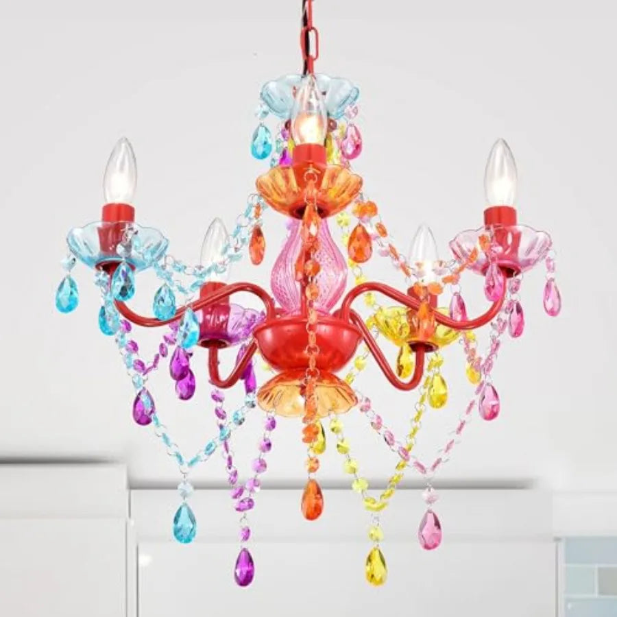 Colorful Small Crystal Chandelier for Girls Bedroom 5-Light Acrylic Chandelier