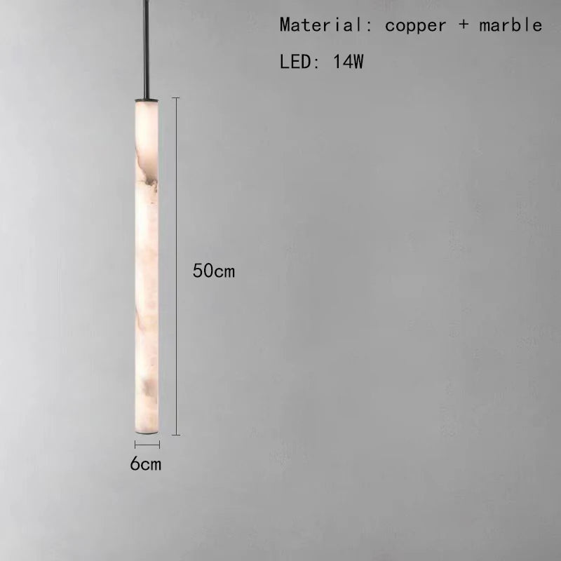 Cylindrical Natural Marble Chandelier Black Brass 3000K Indoor Bedroom Lamp