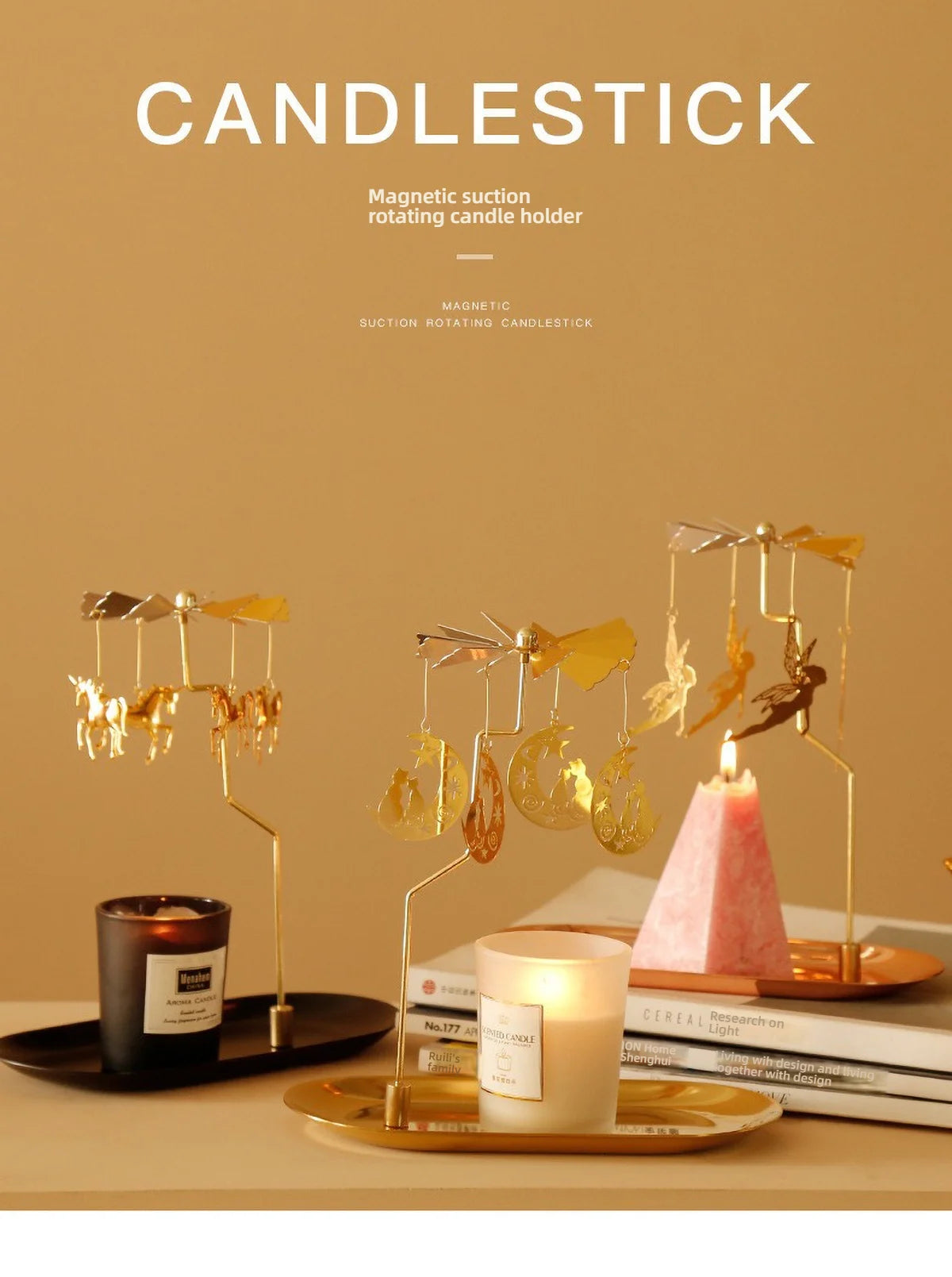 Windmill Rotating Candle Holder Lamp Gold Metal for Table Design Candlesticks