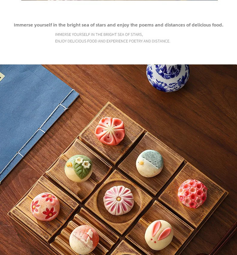 Wooden Snack Tray 9-Compartment Dessert Platter Specialty Plates Set