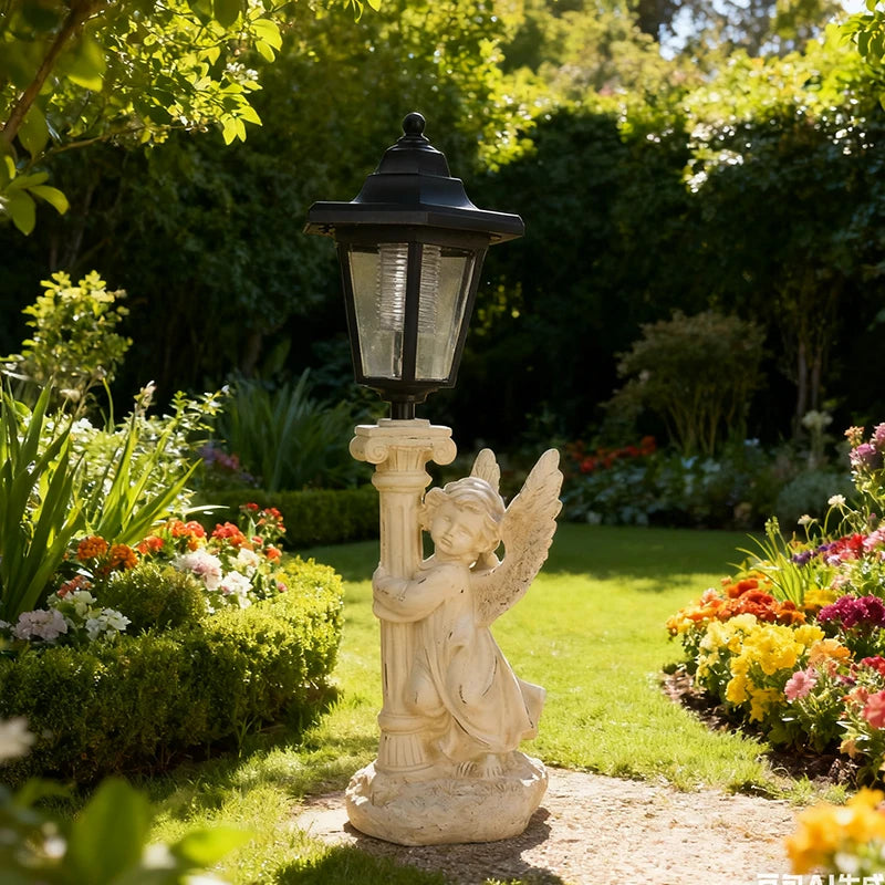 Solar Angel Sculpture Yard Light Resin Hexagonal Lamp Decorative Ornament