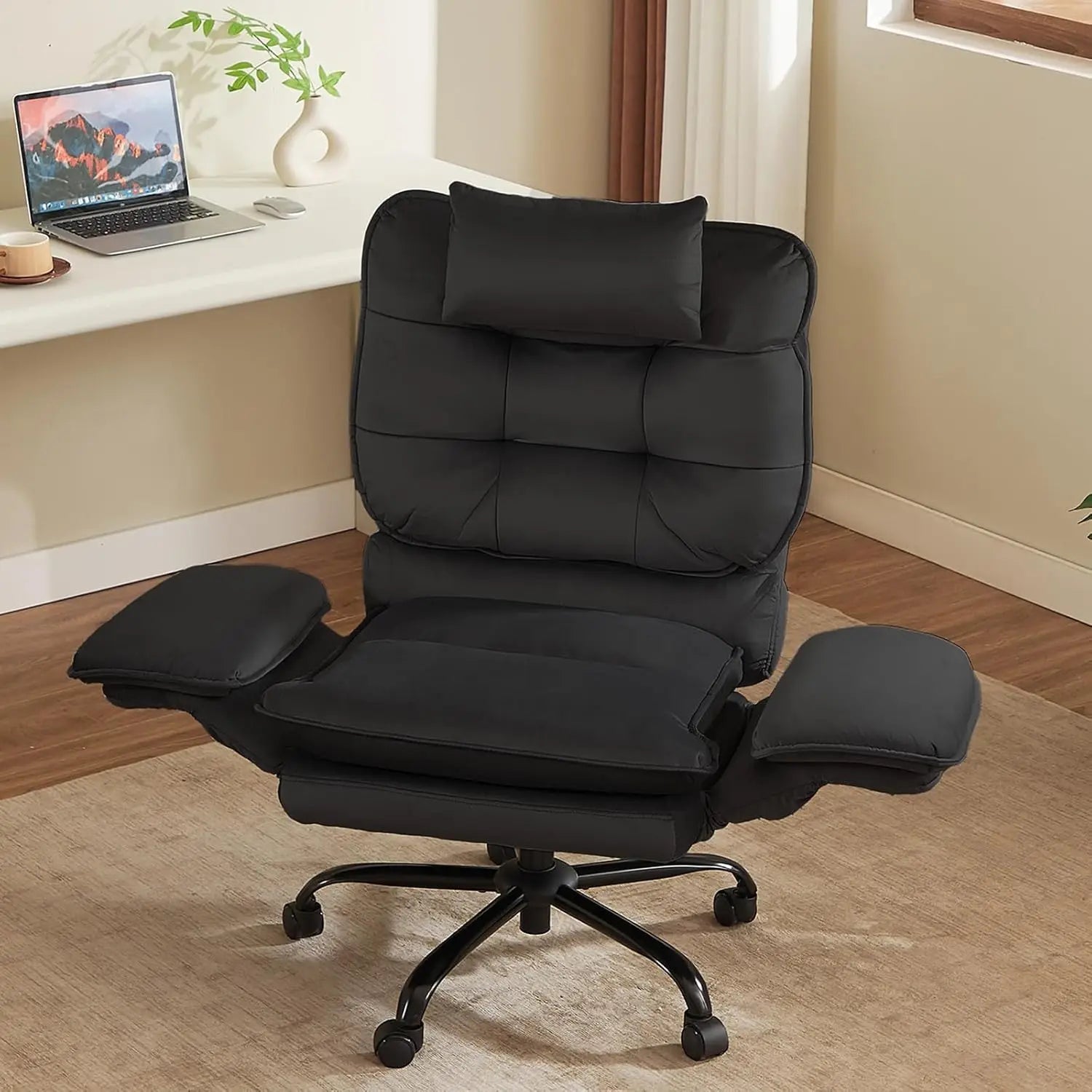 Pink Velvet Criss Cross Chair Flip-Up Armrests Side Pockets Big Tall Desk Chair