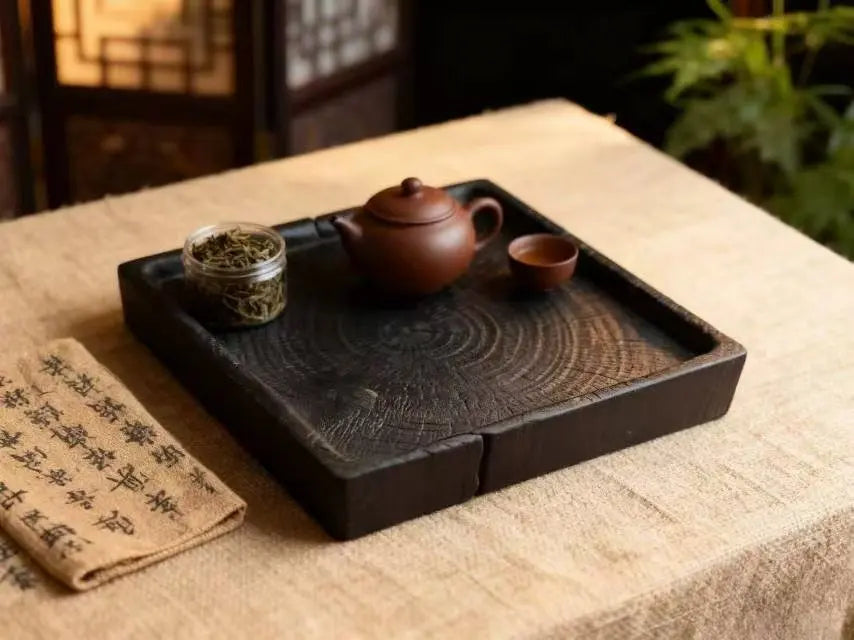 Solid wood tea tray, carbonized camphor wood dry brewing table, handmade